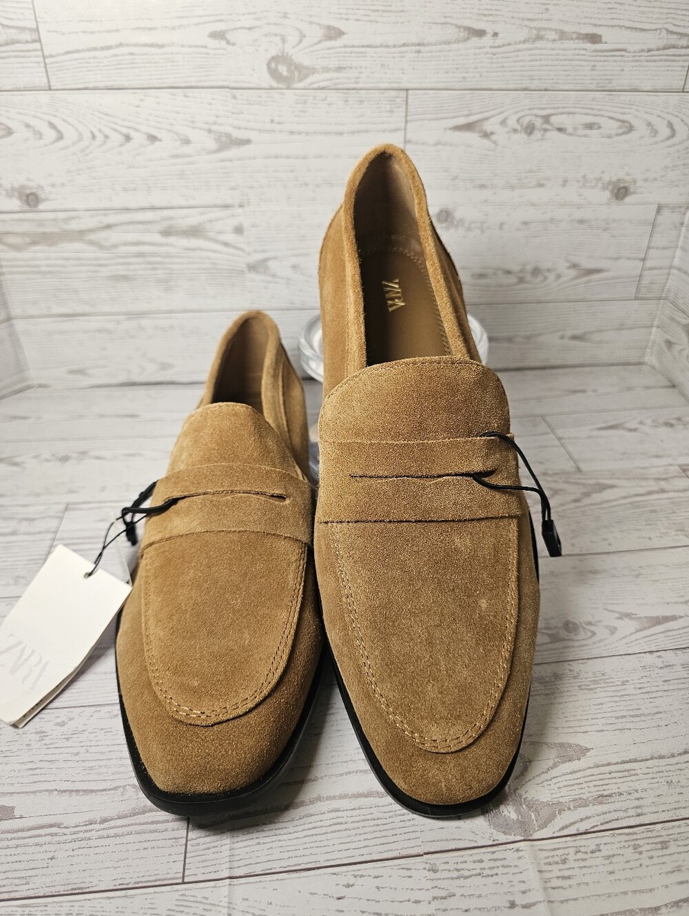 ZARA Women's Suede Penny Loafers Tan Brown Size 10 NEW With Tags